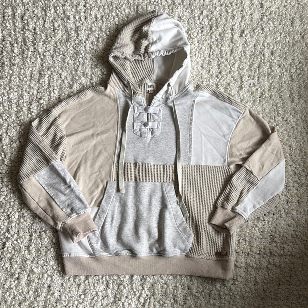 BKE Patchwork Hoodie in Neutral Tones